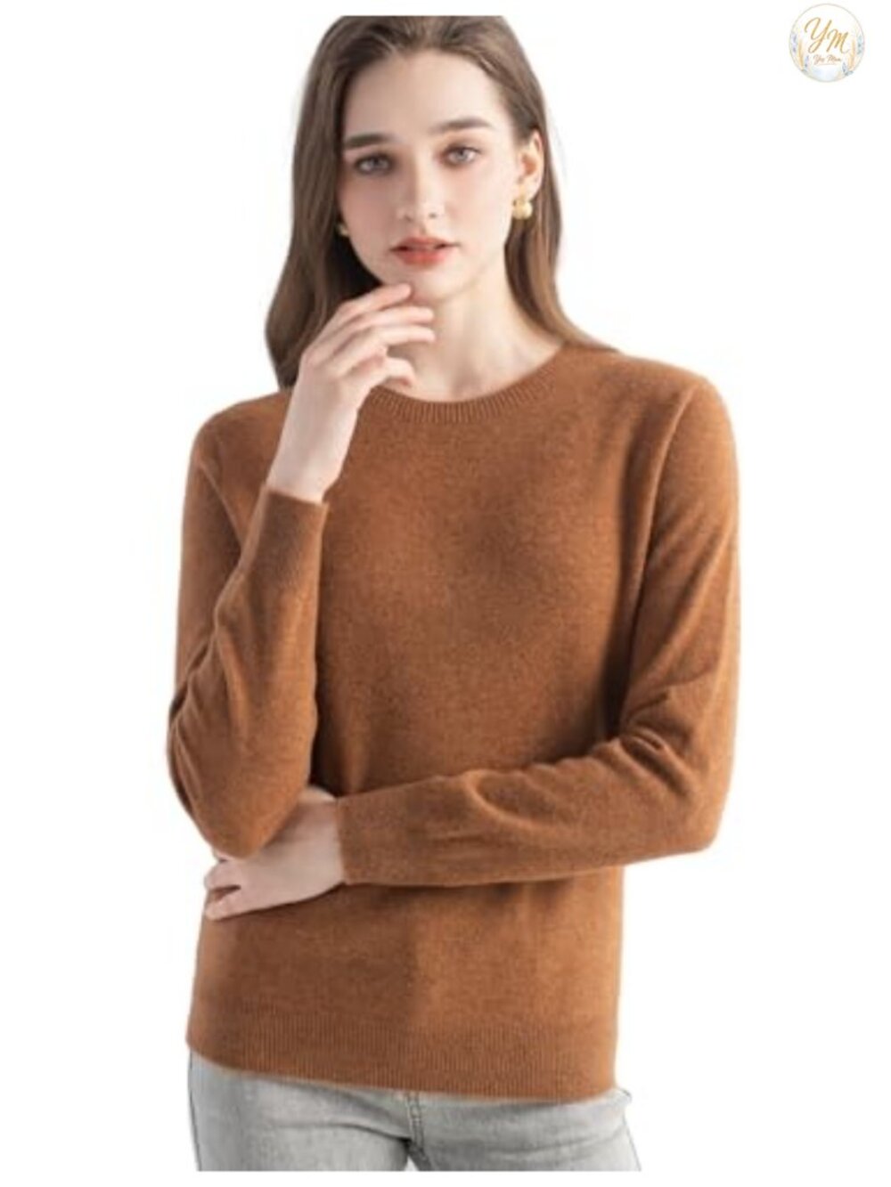 100% Cashmere Women's Crew Neck Long Sleeve Seamless Knit Pullover Sweater Fall
